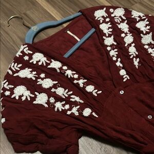 Free People Womens Elegant Burgundy Embroidered Dress